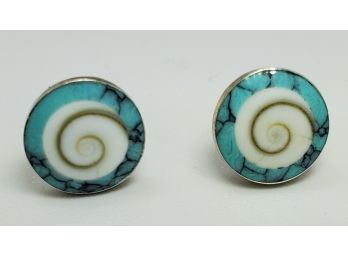 Beautiful Pair Of Vintage Sterling Silver Enameled Earrings ~ 38'