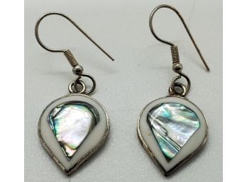 Lovely Pair Of Vintage Sterling Silver And Abalone Shell Earrings ~ 3/4'