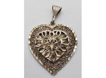 Beautiful 1' X 3/4' Vintage Sterling Silver Reticulated Raised Heart Pendant