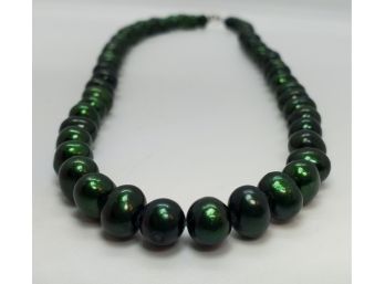 Vintage 16' Green Necklace With Sterling Silver Hasp