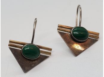 Beautiful Vintage Designer Earrings Sterling Silver And Golf Filled With Green Quartz ~ 34'