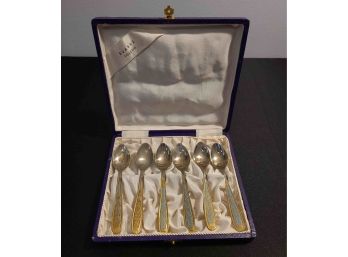 Vintage Toledo Set Of 6 Spoons, Alpaca Gallo In A Case