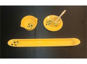 Vintage Revol France Porcelain  Yellow Olive Serving Set