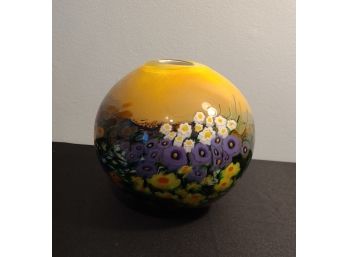 Stunning Glass Ball Vase, Signed, Garden Landscape