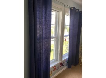 Blue Grommet Curtains With Rod 2 Panels