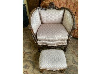 Antique  European Carved Wood Chair & Foot Stool