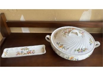 Aynsley Vegetable Tureen With Lid & Small China Holder Made In England