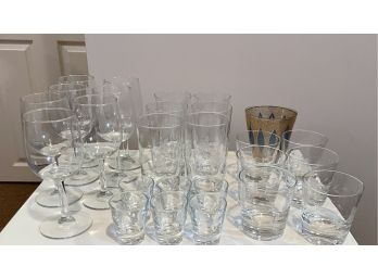 Lot Of Etched Bourbon, Water & Shot Glasses Etc.