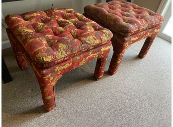 Upholstered & Tufted Parson Style Benches Pair