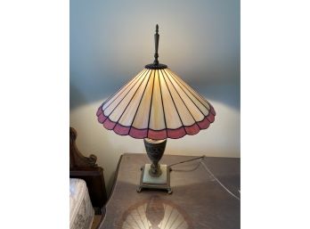 Vintage  Onyx Base Table Lamp With Custom Stain Glass Shade