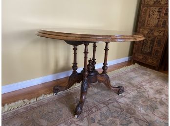 Antique Carved Tilt Top Table  Very Nice Inlay Details