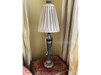 Cast Resin Table Lamp With Silk Shade