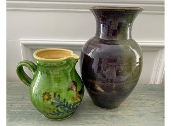 French Ceramic Vase And Pitcher