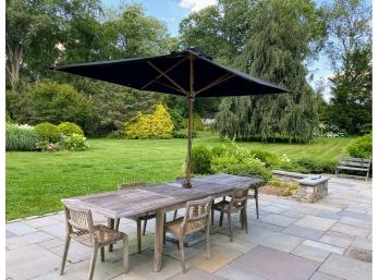 Outdoor Extendable Teak Table With Umbrella & Base