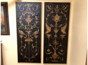 Vintage Pair Of Black And Gold Venetian Style  Panels