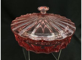 Heavy Pressed Glass Pink Candy Dish