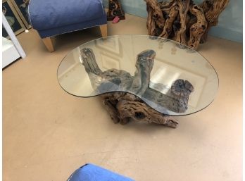 Vintage Cypress Root Glass Top Coffee Table
