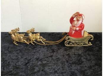 Heavy Brass Sleigh And Reigndeer With Santa