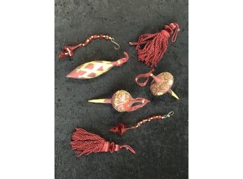 Burgandy And Gold High End Ornaments Lot Of 7