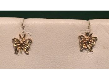 14K Gold Butterfly Studs, .77 Grams, Professionally Polished