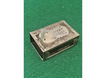 Exceptional Edward I Farmer Sterling Silver And Carved Jade Antique Matchbox Case, Beautiful Carving