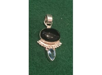 Sterling Silver Pendant With Aquamarine And Onyx, 7 Grams