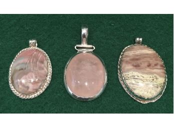 Group Of 3 Sterling Silver Stone Pendants, 50 Grams