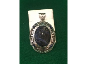 Sterling Silver Brooch With Blue Stone, Incredible Piece, 50 Grams