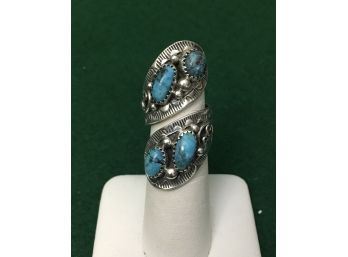 Orville Tsinnie Navajo Turquoise And Sterling Silver Ring, Incredible Piece, Size 6, 13.2 Grams