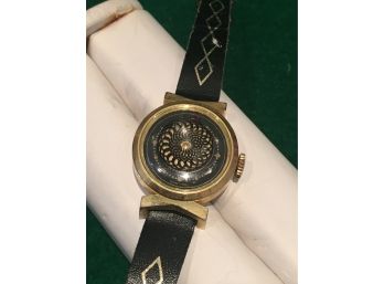 Vintage Royama Watch, Black Swivel Dial Spins, Very Cool