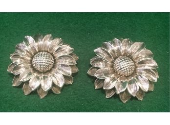 Pair Of Sterling Silver Flower Earrings, 39 Grams