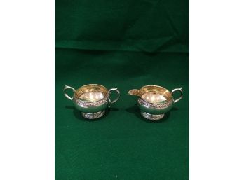 Sterling Silver Creamer And Sugar With Gold Wash, 136 Grams