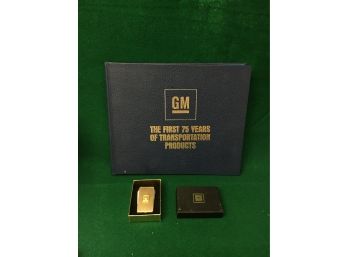 General Motors 75th Anniversary Book And Pocketknife With 10K Gold Emblem And A Diamond