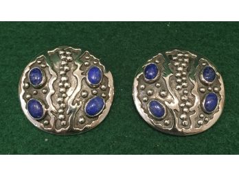 Sterling Silver Earrings With Lapis, 20 Grams