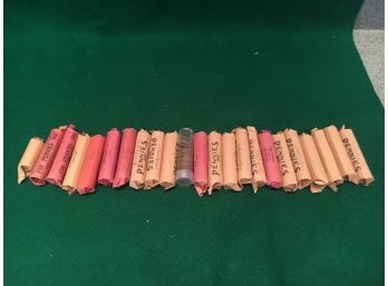 23 Rolls Of Pennies, Most Are Wheat Pennies And Are Labeled