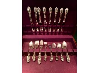 58 Piece Set Of Sterling Silver Flatware, Service For 8, Victoria Florence 1905 By Frank Whiting, 1861 Grams