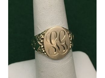 14K Gold Monogram Ring Dated 1927, Size 7.5, 6.18 Grams, Professionally Polished