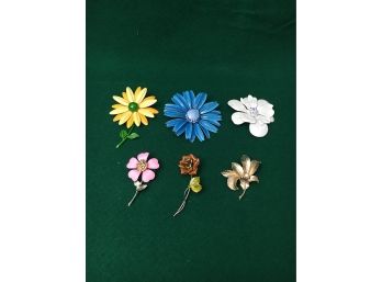 Group Of 6 Vintage Floral Brooches