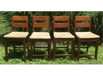 Crate & Barrel (4) Wooden Counter Chairs With Cushions