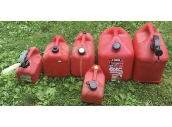 6 Red Gasoline Plastic Cans