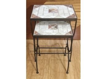 Set Of Mosaic Tile Inlay, Wrought Iron Tables