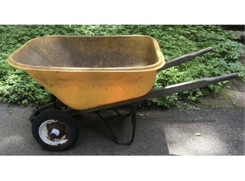 Wheelbarrow Yellow Plastic, Wooden Handles