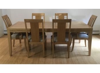 Ethan Allen Radius Dining Table, 6 Chairs, Extra Leaf