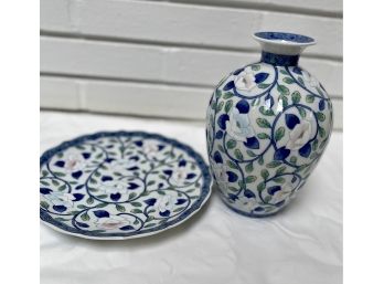 Vase And Plate Set  By Andrea By Sadek Made In Japan
