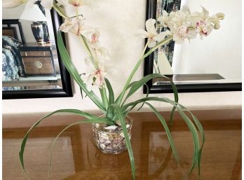 Faux Orchid Clear Glass Planter With Stones In Resin