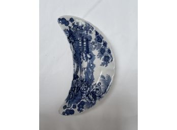 Blue And White Porcelain Crescent Shaped Plate Royal Crownford Ironstone