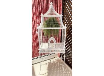 Large White Hand Painted Vintage Birdhouse On Stand