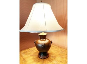 Brown Table Lamp With Foo Dog Accents