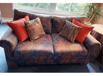 Paisley Blue And Orange Upholstered Love Seat