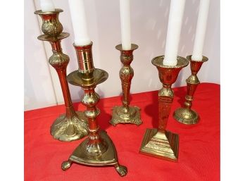 Assorted Set Of 5 Brass Candlesticks From India